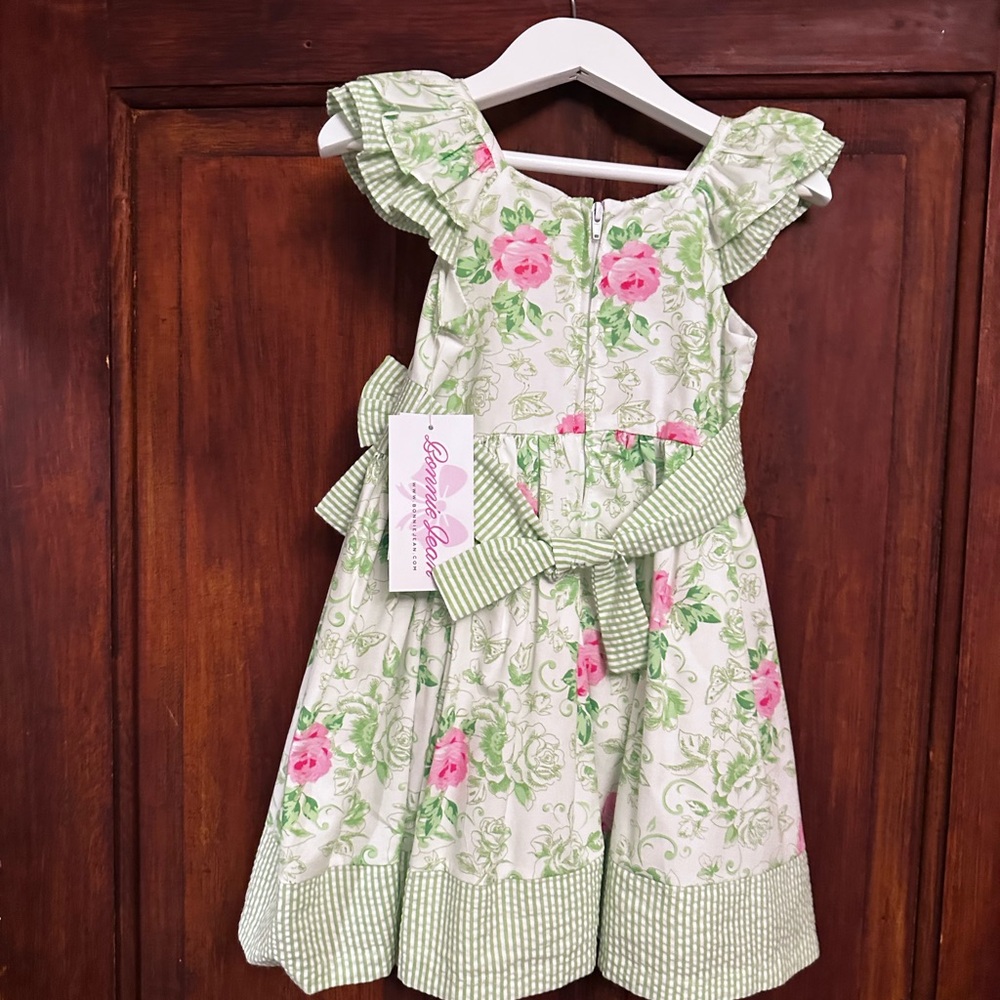 Bonnie Jean Green and Pink Dress with Flutter Sleeves